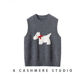 秋冬新款儿童卡通100%纯羊毛马甲男女中大童加厚宽松圆领叠穿背心