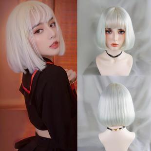 European and American Cross-border Wig Air Bangs Pure White Short Straight Hair Chemical Fiber Full Head Campus Girl Wig in stock First Hair