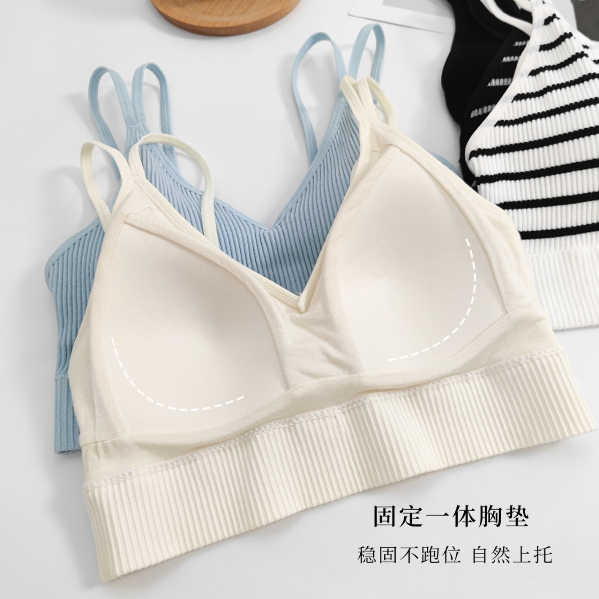 Belleza espalda sexy Copa ropa interior de una pieza de las mujeres de la correa de hombro doble a rayas Delgado Estilo Chaleco pequeño pecho tubo superior deportes envuelto pecho