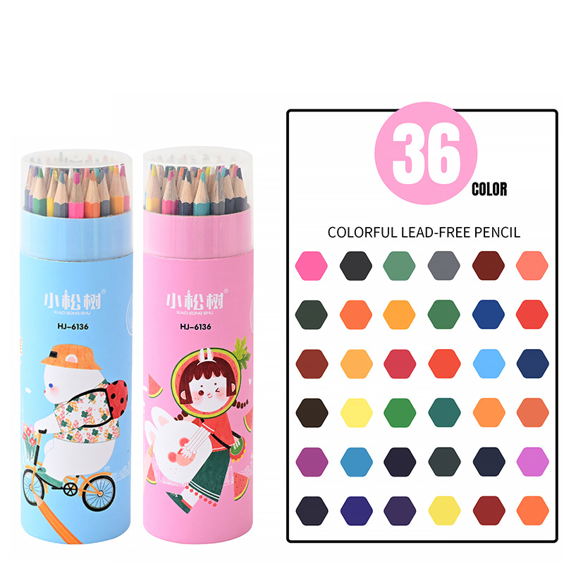 Los niños dibujan un conjunto de lápiz de color de barril multicolor para dibujos de dibujos animados lindos aceites de plomo de color image 10