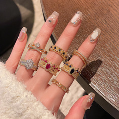 彩寶系列中古輕奢高級感開口戒指復古女簡約鋯石小眾設計時髦配飾