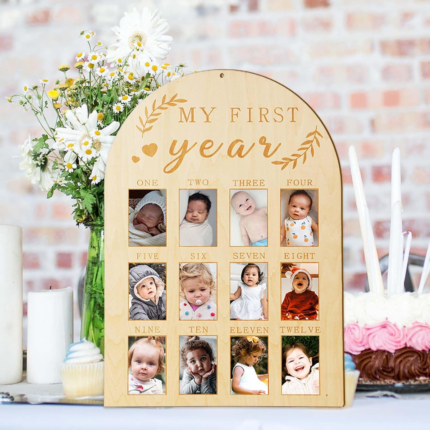 Recién nacido Primer año hito marco de fotos bebé de madera marco de fotos conmemorativo recién nacido tarjeta mensual marco de fotos