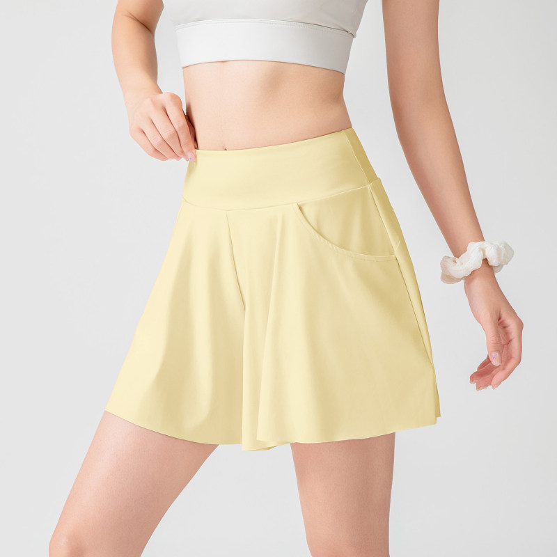 Women's High-Waisted A-Line Yoga Skirt Shorts for Outdoor Running and Fitness, Faux Two-Piece Anti-Exposure Sports Tennis Shorts