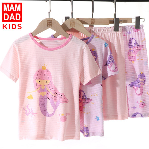 Children's short-sleeved suit cartoon girls air-conditioned clothes home clothes set new baby short-sleeved shorts two-piece set