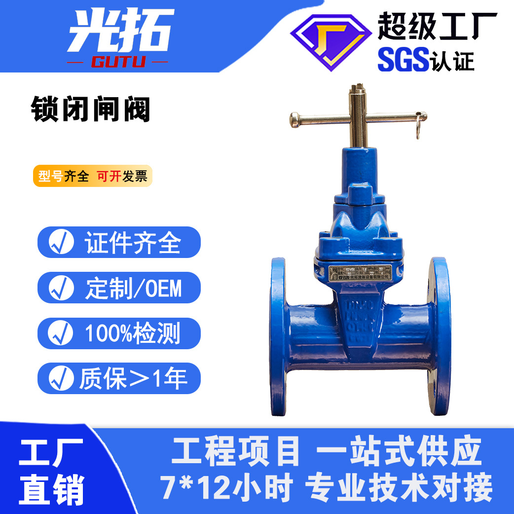 锁闭闸阀 闸阀dn100 球墨铸铁铁软密封法兰闸阀量大从优