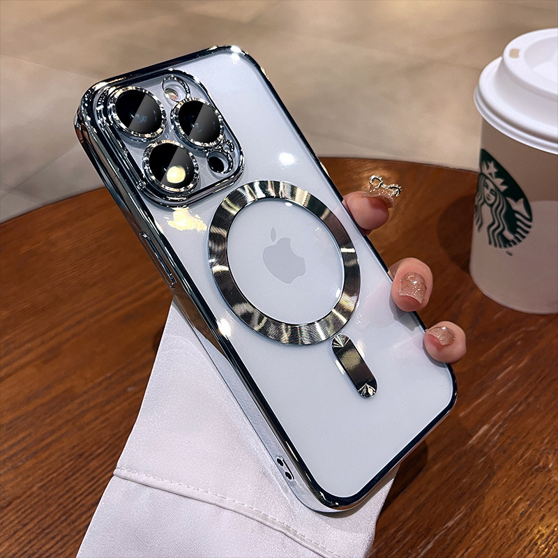 Apple 17 Pro Max 磁気吸着式スマホケース 電気メッキ透明TPU iPhone 16 Pro対応 レンズフィルム保護カバー|undefined