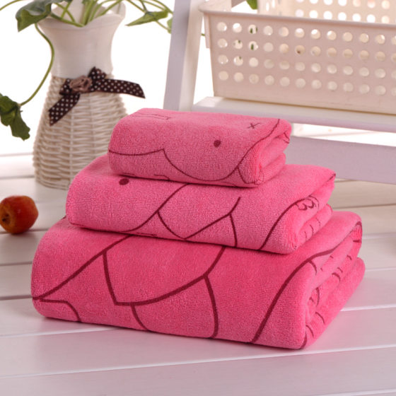 Cartoon bath towel three-piece combination suit adult female absorbent towel factory wholesale logo back gift box delivery