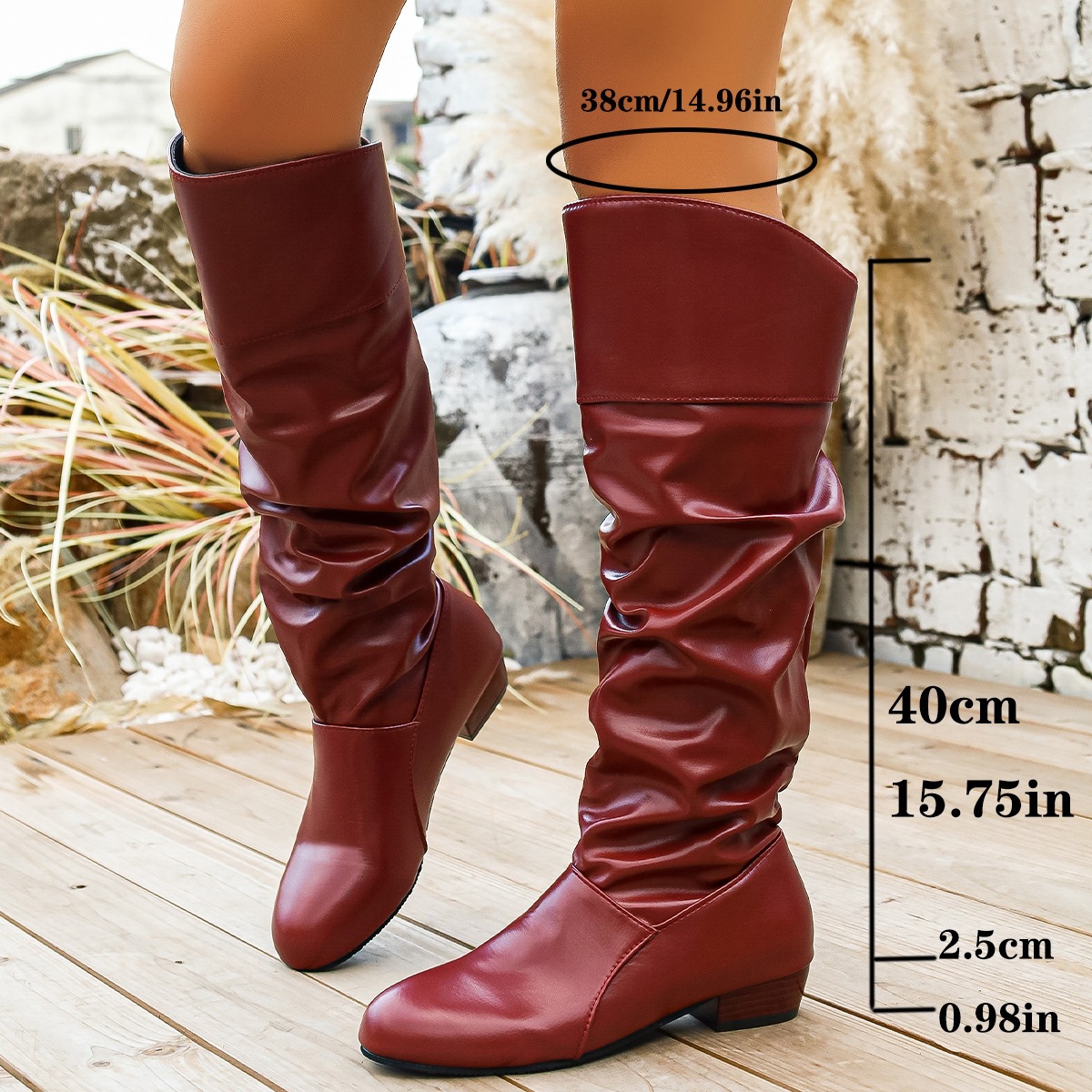 Botas Altas Fruncidas para Mujer, Tela, Suela de Caucho, Térmicas, para Uso Diario