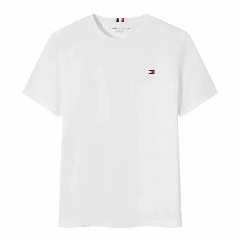 Tommy トミー サマー メンズ ラウンドネック レター Tシャツ 半袖 スリム 刺繍 トップス カジュアル 万能 スポーツ コットン|undefined