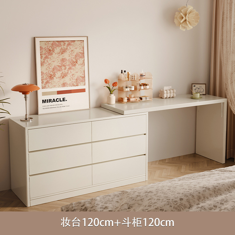[원목 생태보드] 1.2m 테이블 + 1.2m 6단 서랍장 크림화이트