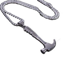 创意不锈钢锤子项链夜店嘻哈铁锤榔头潮男吊坠时尚钛钢朋克配饰