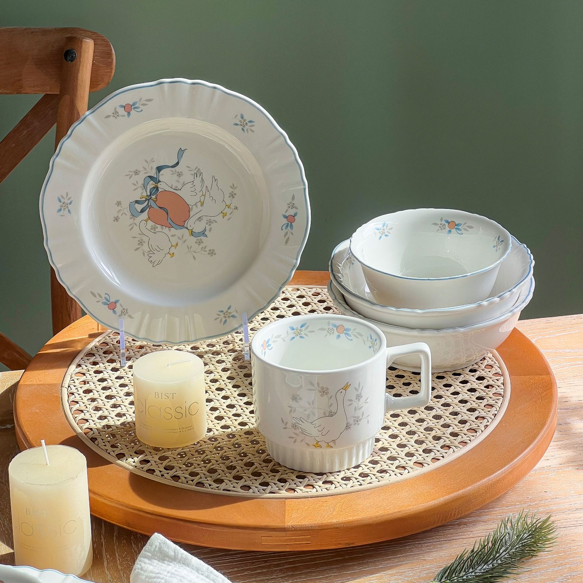 Floral Fresh Ceramic Bowls and Plates Tableware Household Rice Bowls Soup Bowls Vegetable Plates Dinner Plates Fish Plates Microwave Oven Eating Bowls