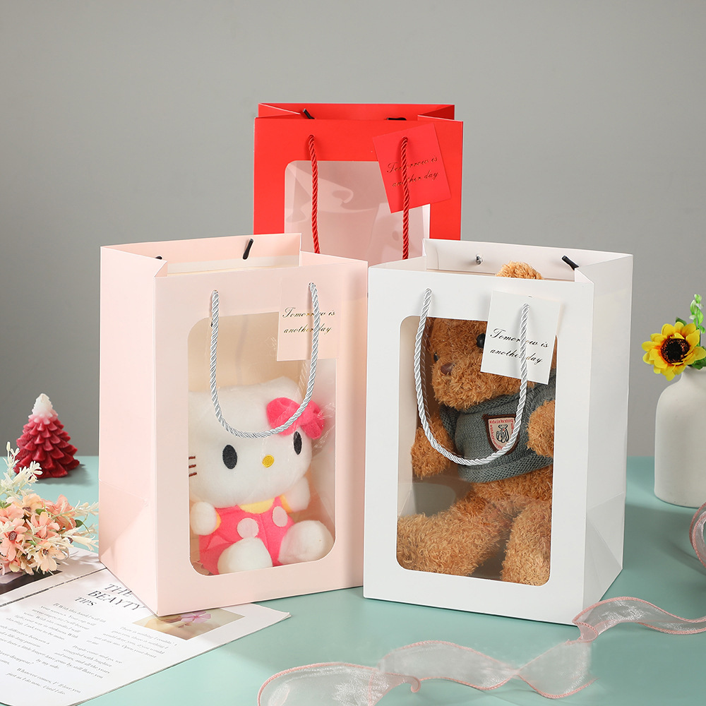 厂家批发透明礼品袋 七夕节鲜花礼品包装礼袋 开窗礼物手提礼品袋