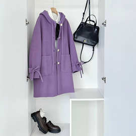 可爱百搭气质休闲质感紫色系通勤设计感可爱外套羊毛大衣FS11