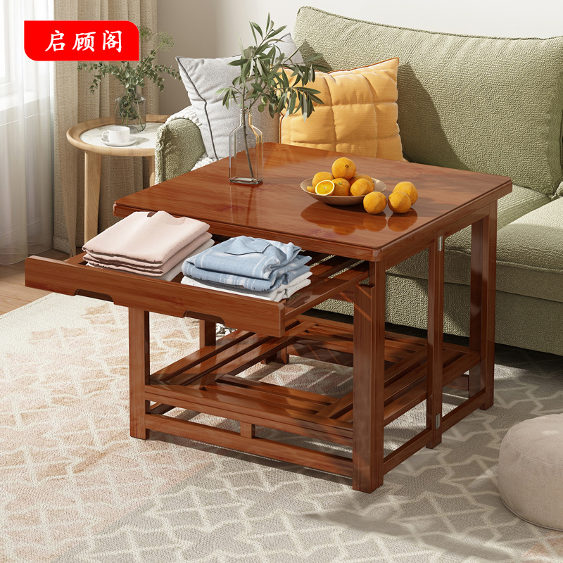 Winter Walnut Color Folding Fire Table for Square Living Room Home Multifunctional Heating Stand Bamboo Fire Frame