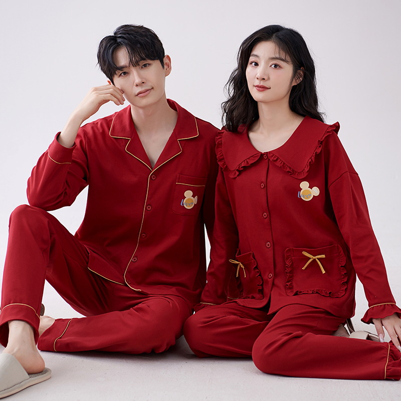 Pijamas DE BODA traje de pareja de boda de algodón puro boda rojo festivo novia dote ropa de hogar de alta gama para hombres y mujeres