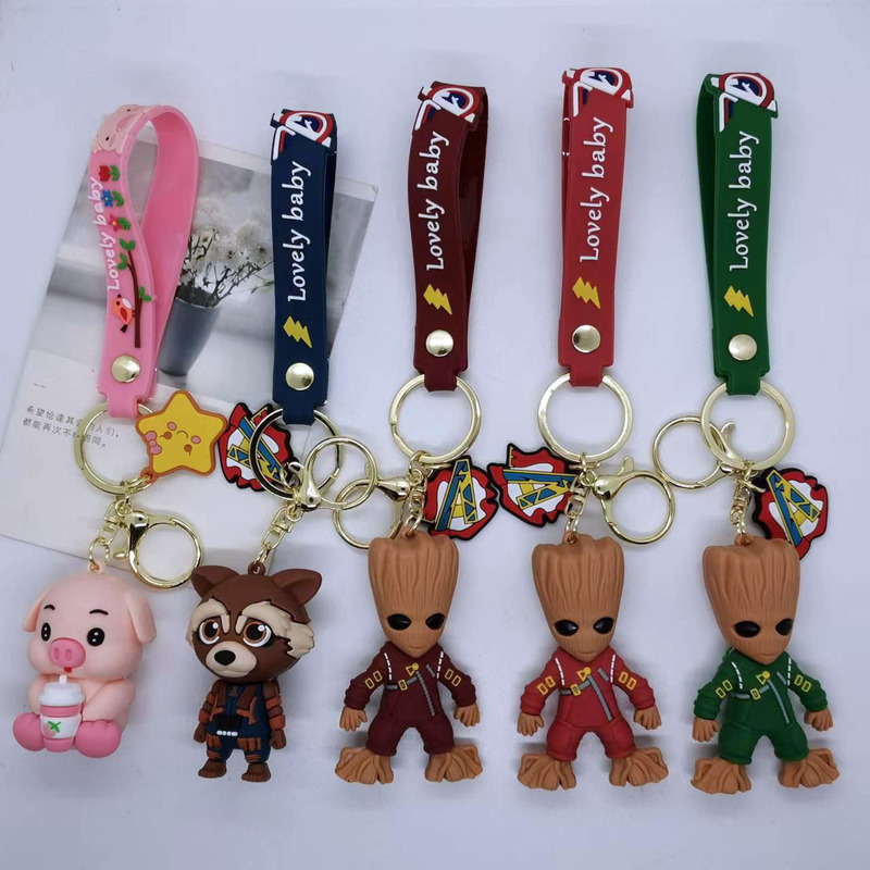 New creative small tree people raccoon doll key chain pendant couple bag car key chain accessories gift