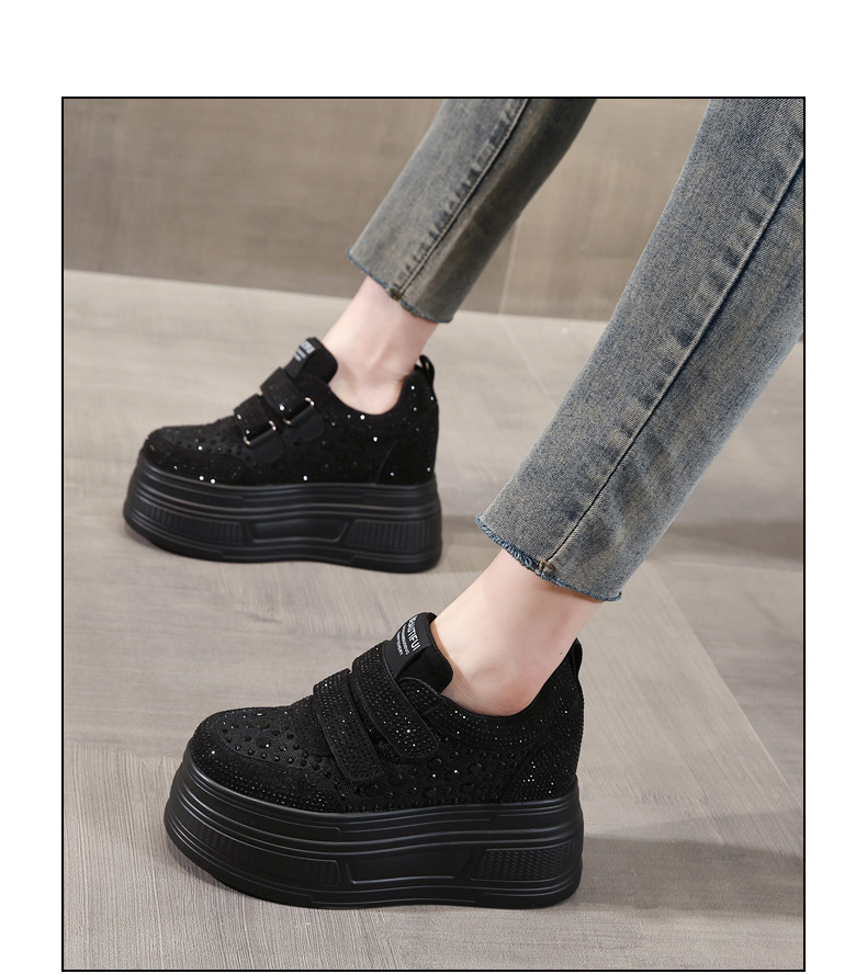 Giày sneaker nữ đế dày mặt lưới đính đá trắng — Màu đen chi tiết 15