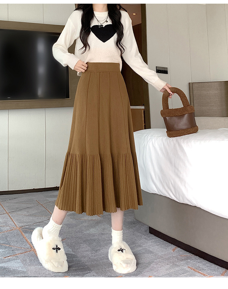 Pleated Knitted Skirt Women'S Autumn And Winter New Fashion High Waist Korean Version Casual And Thin Big Swing Skirt A-Shaped Skirt Umbrella Skirt 43 Undefined