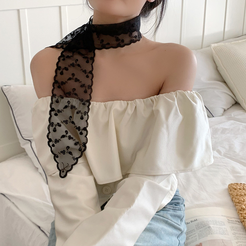 Buñuelo de seda larga larga alta sensación de encaje hottie fugas bufandas de hombro bufandas de collar bufandas de cabello bandana bufandas de encaje cintura