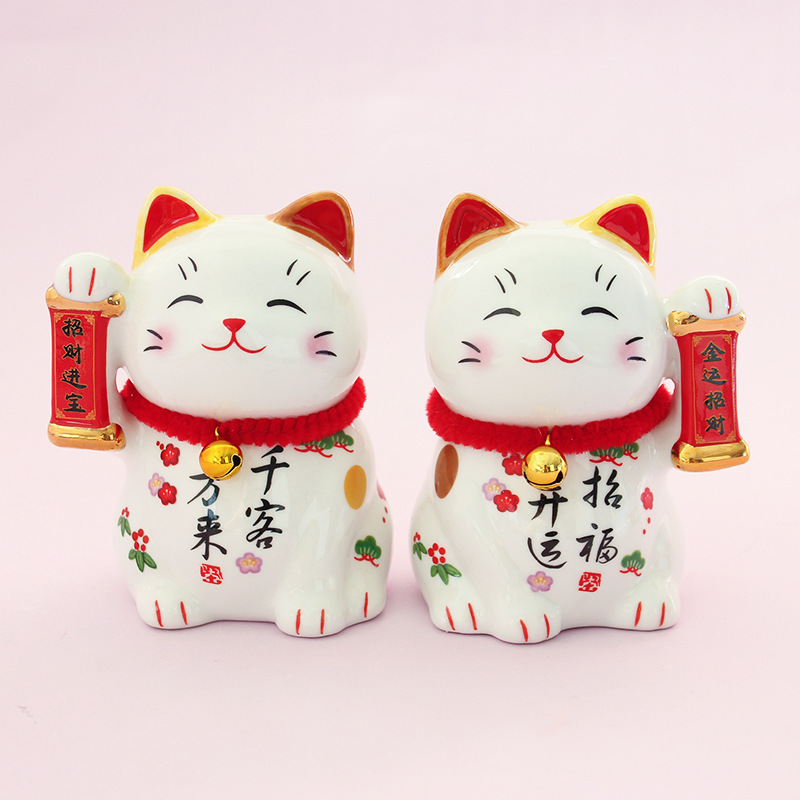 Adorno de cerámica pequeño con forma de gato de la suerte y lingote de oro, ideal como regalo para ceremonias de inauguración, mostrador de caja registradora, entrada del hogar, sala de estar, decoración de escritorio.