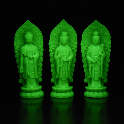 夜光石觀音佛福祿壽財神擺件發光石工藝品家居飾品熒光石龍柱麒麟