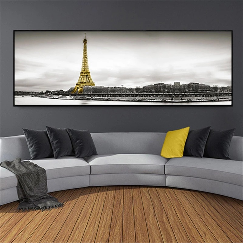European and American style golden modern landscape canvas painting mural wall art living room modern decorative painting