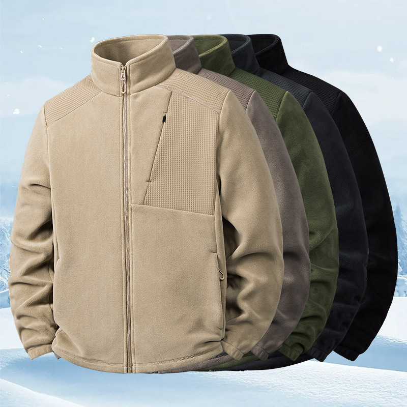 Winter fleece jacket for men, suitable for outdoor hiking and mountaineering, double-sided fleece, thickened and warm polar fleece jacket