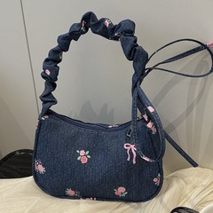 大容量ショルダーバッグプリーツ花柄脇バッグ2025新作ニッチハンドバッグ甘い巾着通勤バッグ