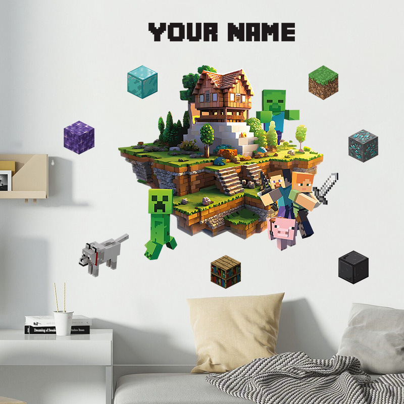 クロスボーダー Minecraft ランアウェイ Minecraft ウォールステッカー リビングルーム 子供部屋 ウォールステッカー 3D 壊れた壁 ウォールステッカー|undefined