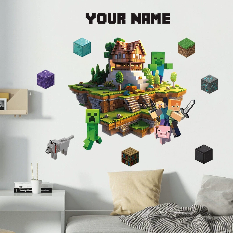 Minecraft походка Minecraft наклейки на стену для гостиной и детской комнаты, мультфильм 3D сломанная стена наклейка ПВХ