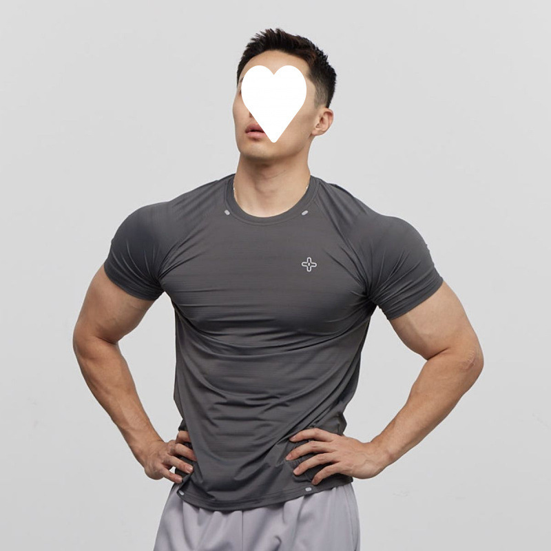 Trendy Brand Basic Unit Autumn Winter Summer New Short Tight Sports Shirt Men's Fitness Clothes Gray White