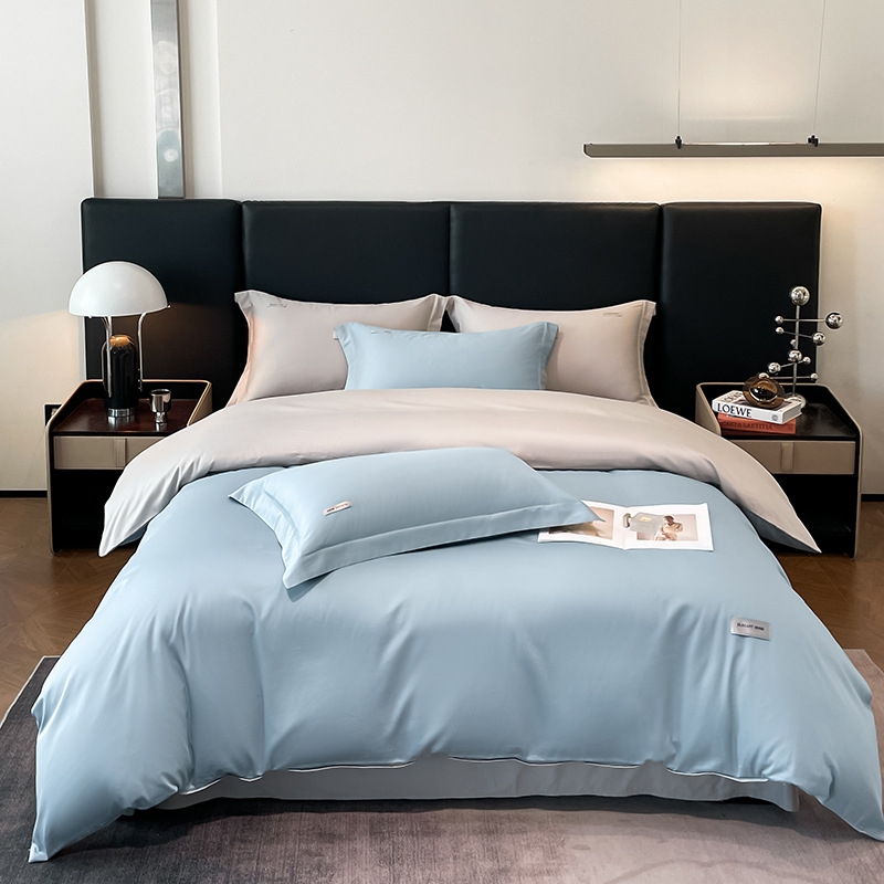 Juego de cuatro piezas de algodón de fibra larga, modelo nuevo 2024, 60 unidades, funda nórdica totalmente de algodón, estilo de sábana bajera individual, estilo de lujo ligero.