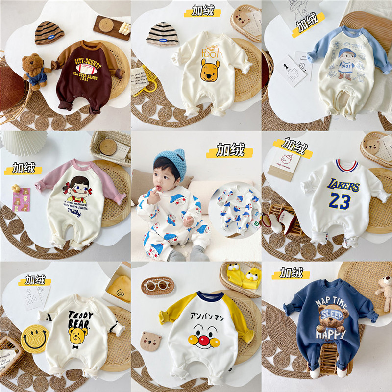 Add velvet big collection! 0-2 years old autumn and winter baby clothing baby velvet cartoon jumpsuit outerwear can be used for hair