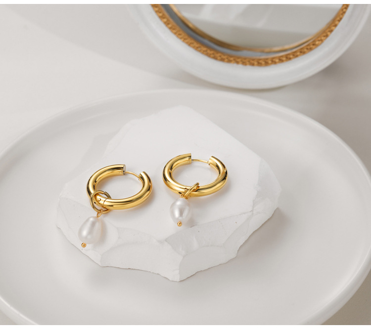 15g Weight Earrings Event & Party Supplies Vacuum Plating Gold Plating Process 304 Stainless Steel Ear Needle Material Fashion Solid Color Pearl Plating 304 Stainless Steel 18K Gold Plated Drop Earrings