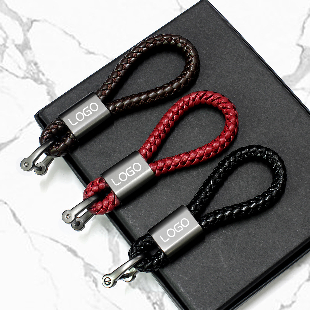 编织绳钥匙扣 简约家用PU皮绳DIY汽车钥匙扣挂件配件激光打印logo