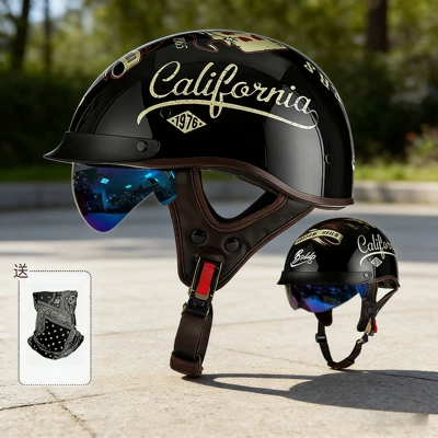Motosiklet kaskı (dəbilqə) – Motorcycle Helmets, Summer Retro - 10-015-witch-with-face-scarf-with-white-mirror-m