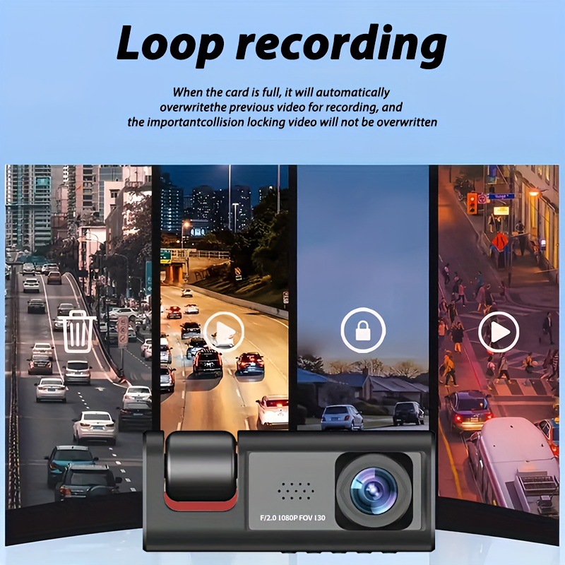 Three-Lens Car Dashcam, New Cross-Border Model, Enhanced Night Vision, Wifi Connectivity for Parking Monitoring