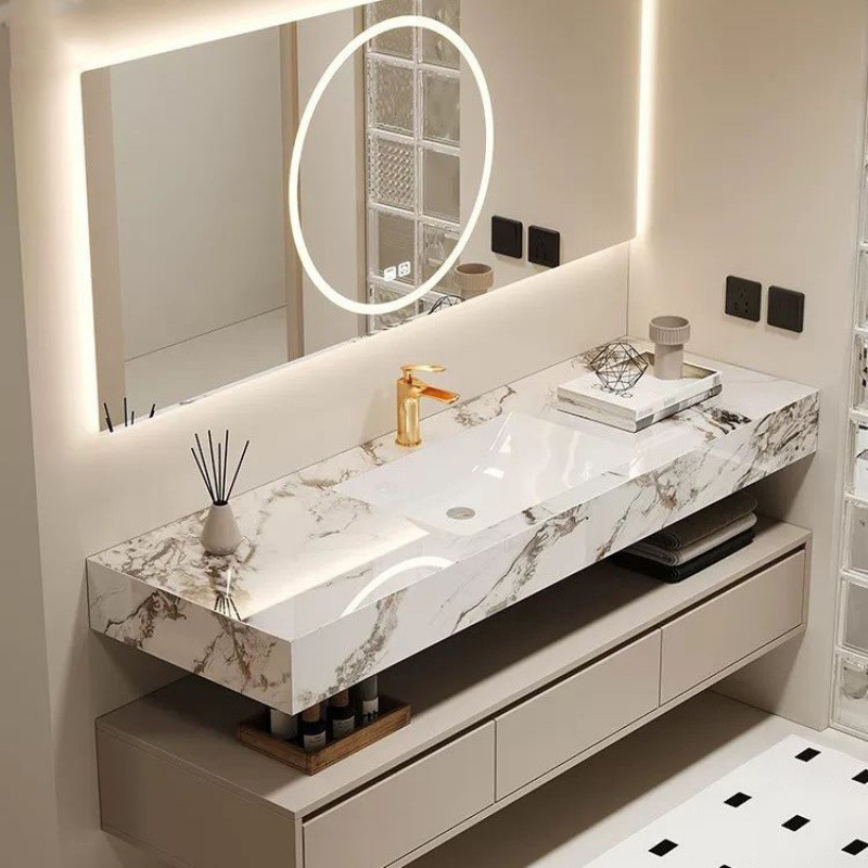 Designer Bathroom Cabinet with Seamless Ceramic Countertop Combination, Hotel Bathroom Washbasin, Smart Mirror Designer Bathroom Cabinet with Seamless Ceramic Countertop Combination, Hotel Bathroom Washbasin, Smart Mirror