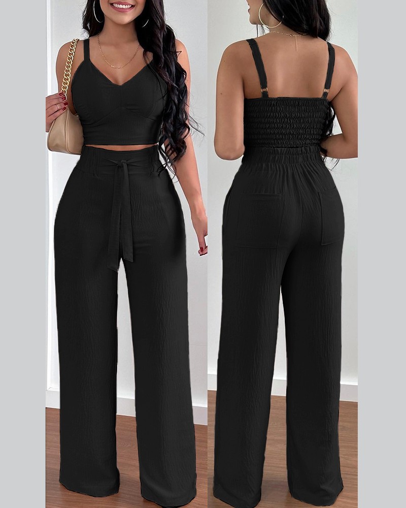 Regular Fit Fit Type Solid Color, Flower Pattern Summer Season Women's Gender Daily Women's Casual Solid Color Flower Polyester Printing Backless Pant Co-ord Set Pants Sets