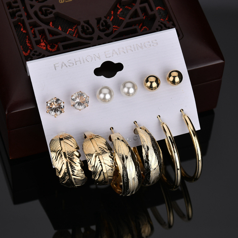 Fashion Pearl 6 Pairs Rhinestone Suits Large Circle Earrings Small Jewelry display picture 4