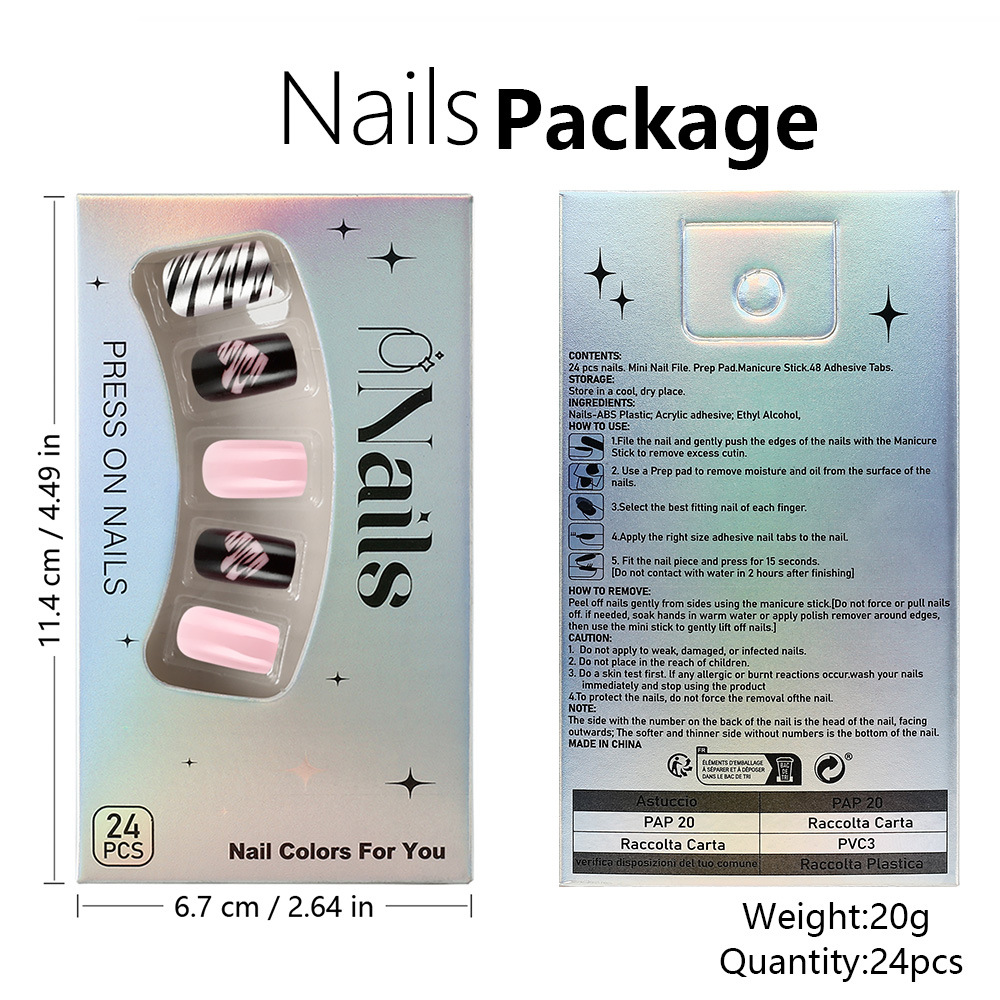 25g Weight press-on nails Nail Supplies Plastic Material Stripe, Heart Shape Pattern Stripe Heart Shape Plastic Press-on Nails 7