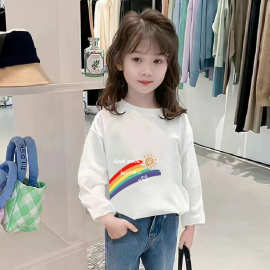 H2111#女童T恤春秋装新款儿童打底衫小女孩宝宝白色长袖洋气上衣t