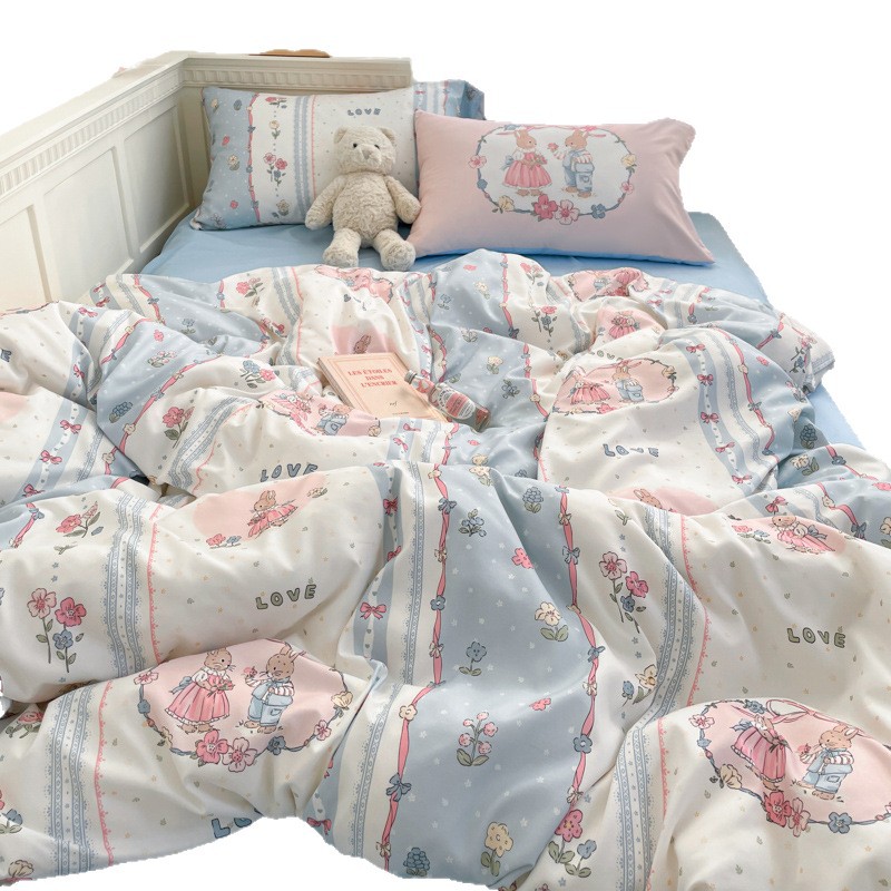 Juego de Ropa de Cama de Cuatro Piezas de Algodón Tejido Youyixin, Juego de Tres Piezas Estilo Sábana Ajustable, Ropa de Cama de Fabricante de Nantong, Tejida y Engrosada.