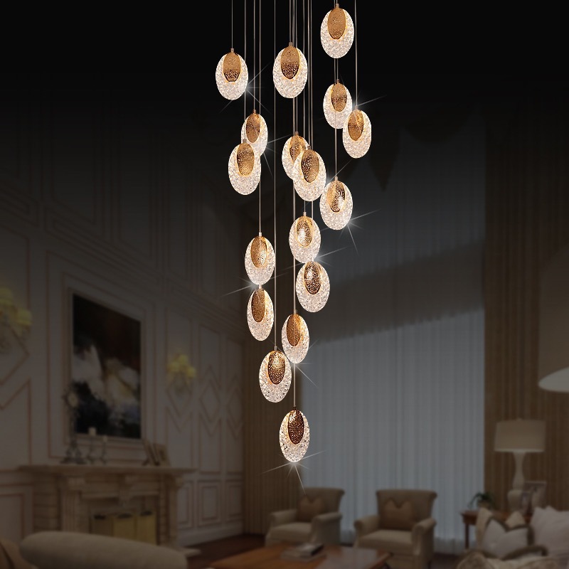 Moderno lujoso nórdico edificio dúplex villa salto loft candelabro lámpara dúplex escalera larga comedor simple