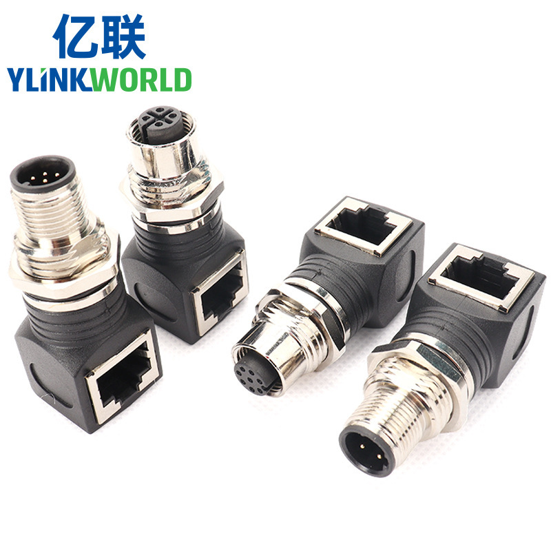 M12 Connector to Rj45 Male and Female Ethernet Adapter 4-Core D-Type 8-Core X-Type A-Type Aviation Plug and Socket