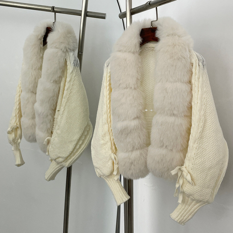 Cross-Border Hot-Selling Autumn Knitwear Faux Fur Eco-Friendly Fox Fur Detachable Knitwear Jacket for Women Cross-Border Hot-Selling Autumn Knitwear Faux Fur Eco-Friendly Fox Fur Detachable Knitwear Jacket for Women