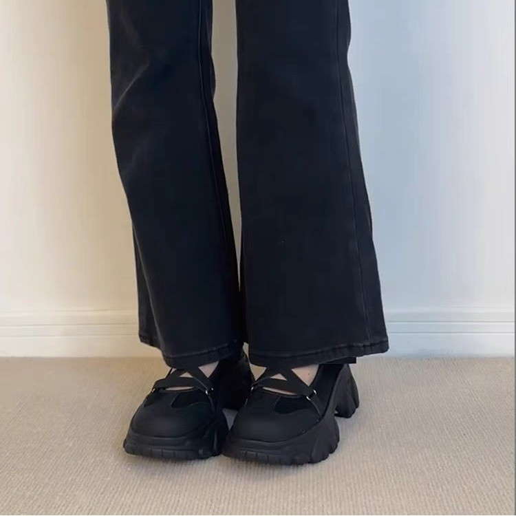 Version ~ Retro Thick-Soled Height-Increasing Round-Toe Mary Jane Versatile Cross-Strap Soft Ballet Style Small Leather_voghion.com