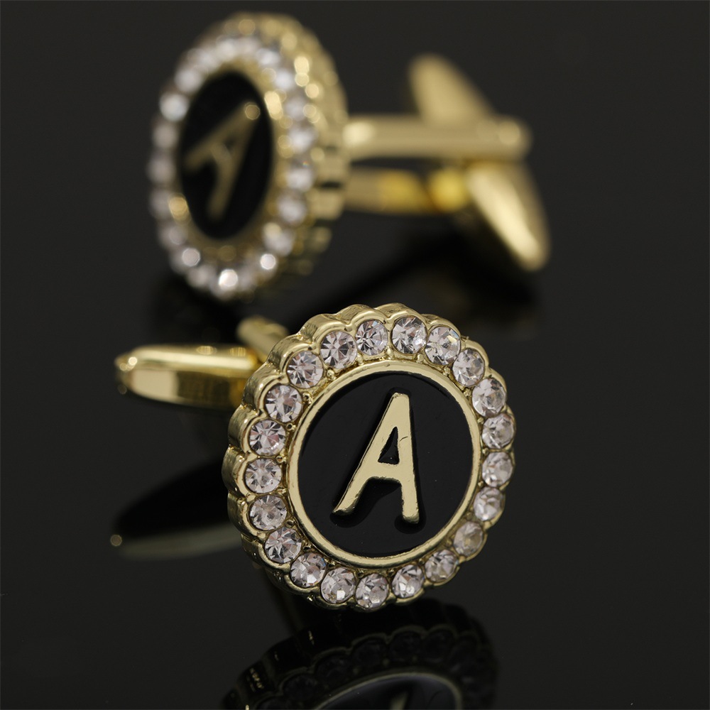 Cufflinks For Men With Initial Letters, Elegant Round Studded Gift_voghion.com