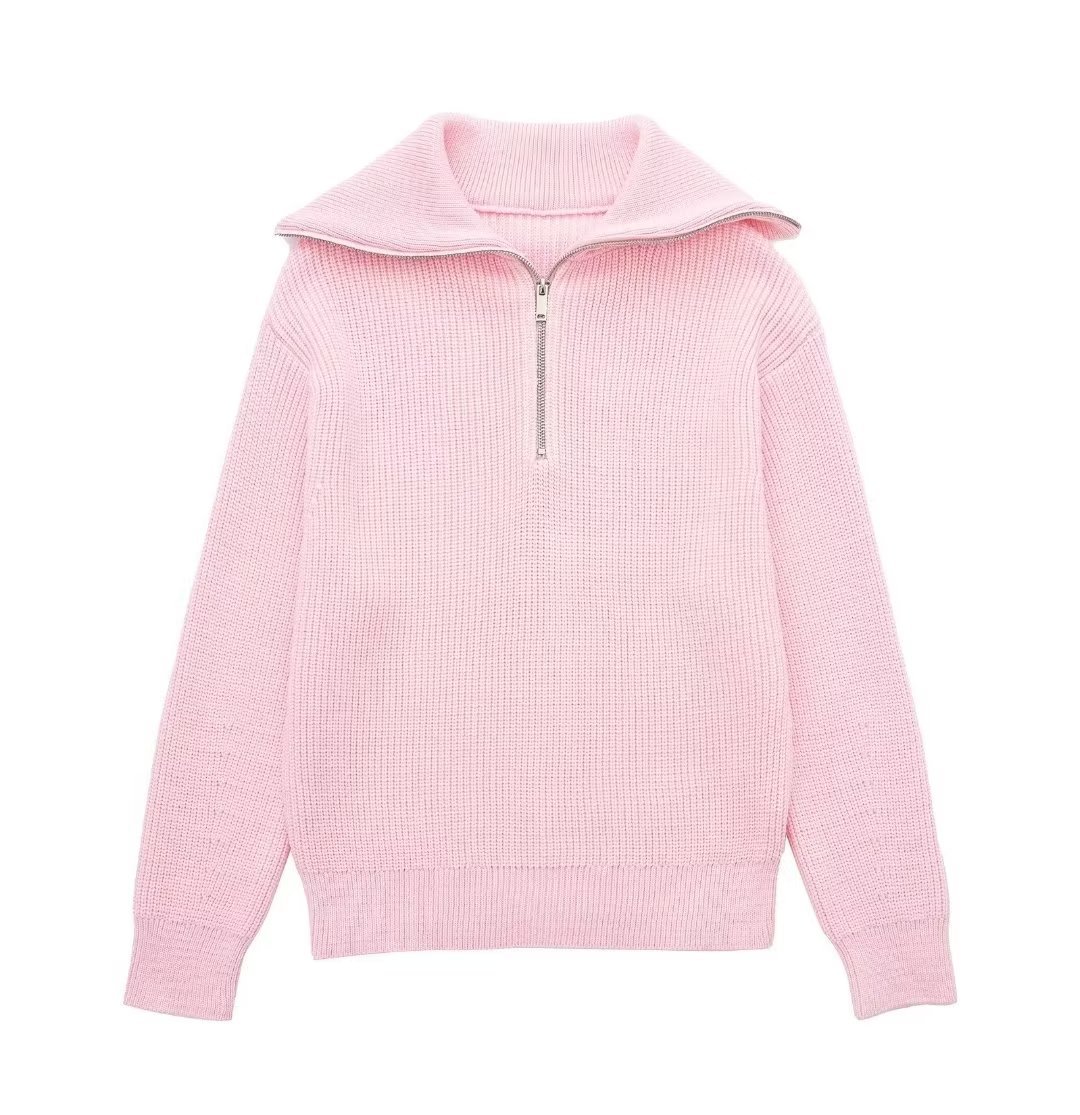 Women's Clothing Casual All match Open Collar Wool Sweater_voghion.com